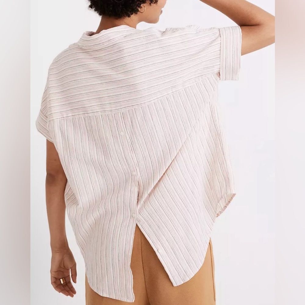 Madewell Courier Button-Back Oversized Fit Striped Shirt Size Medium EUC